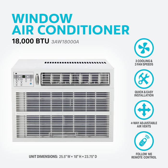 18,000 BTU 230V Window Air Conditioner with Electronic Controls and Follow-Me Remote Control