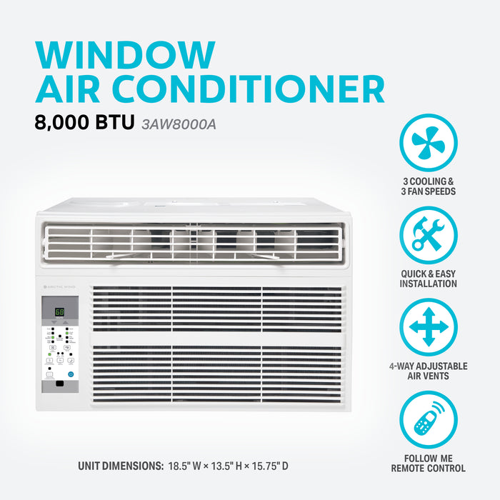 8,000 BTU 115V Window Air Conditioner with Electronic Controls and Follow-Me Remote Control